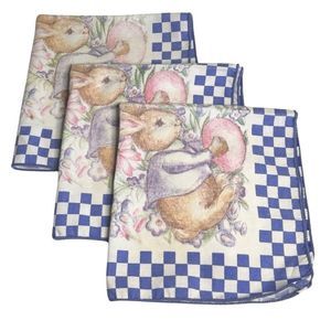 Watercolor Bunny Rabbit Easter Fabric Napkin Set 16.5”